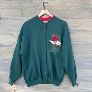 Vintage 90s Top Stitch Grandma Style Embroidered Bird Fall Themed Cardigan
